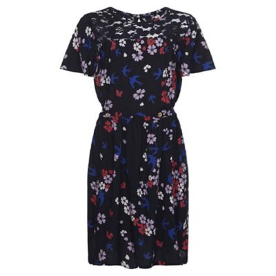 Navy Floral Lace Detail Dress